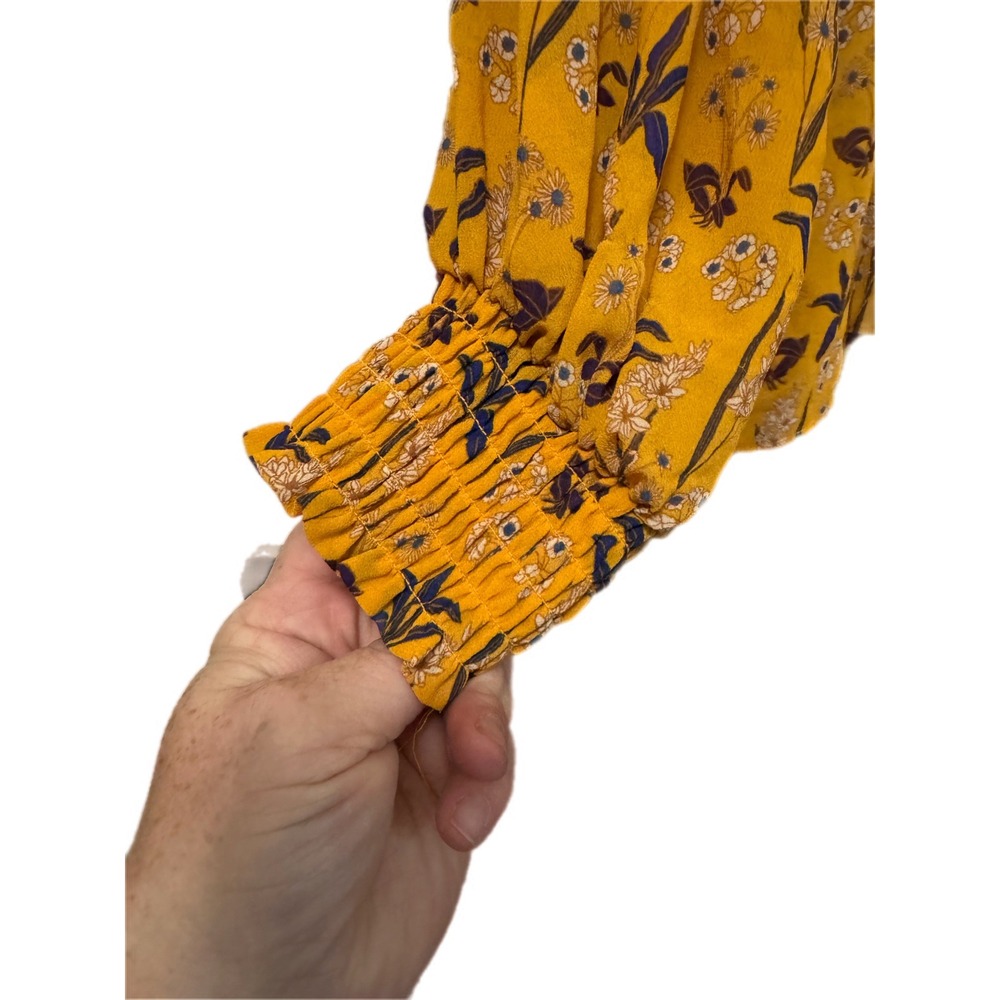 Rose‎ + Olive Smocked Floral Blouse Womens Size M Mustard Yellow Excellent Boho - Picture 3 of 8
